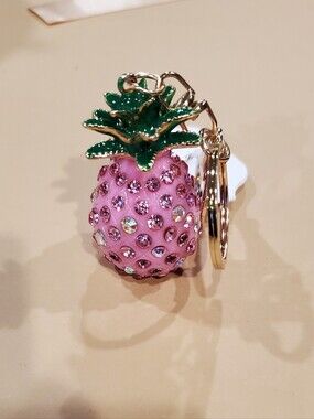 Pink Crystal Pineapple Keychain Charm - Women Jewelry